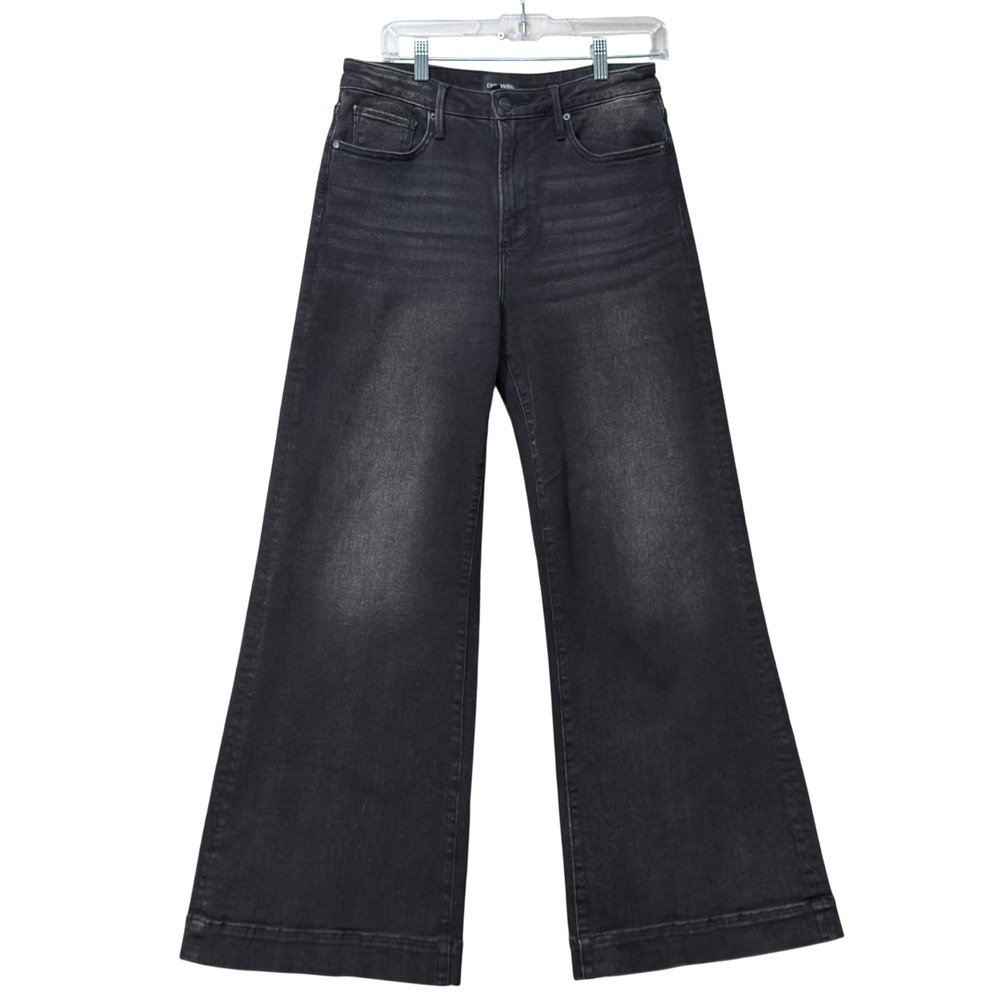 Driftwood Martha Jeans Women 29 Black Wide Leg High Rise Faded Stretch Denim